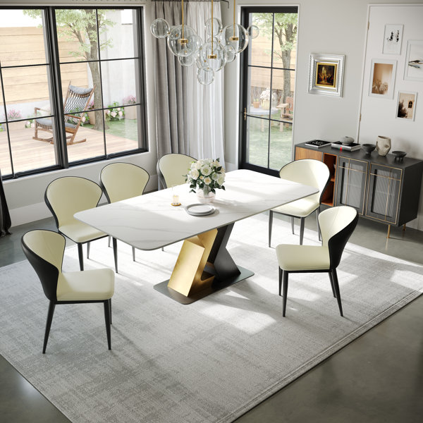 Everly Quinn Ryin Modern White Sintered Stone Dining Table X Shape